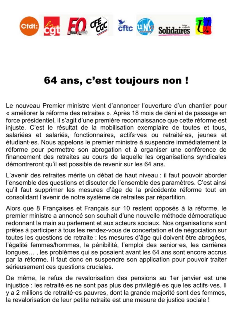 Retraites : 64 ans, c’est toujours non !